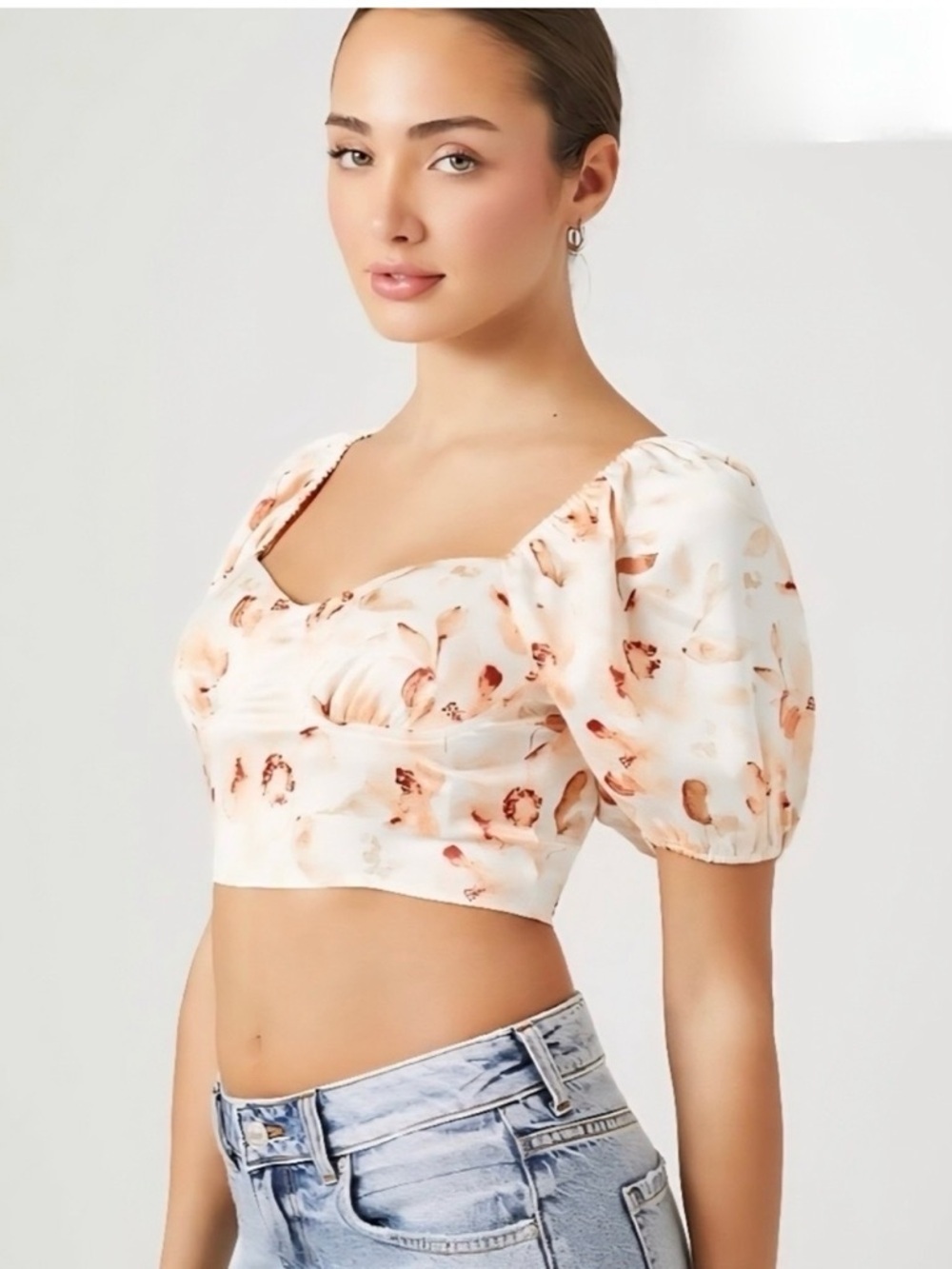 Y2K Floral Puff Sleeve Crop Top
